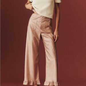 Maeve Blush Wide-Leg Ruffle-Hem Pants